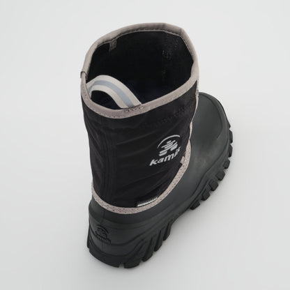 Black-Charcoal : Freezie Kids Winter Boots - Three-Quarter Top View