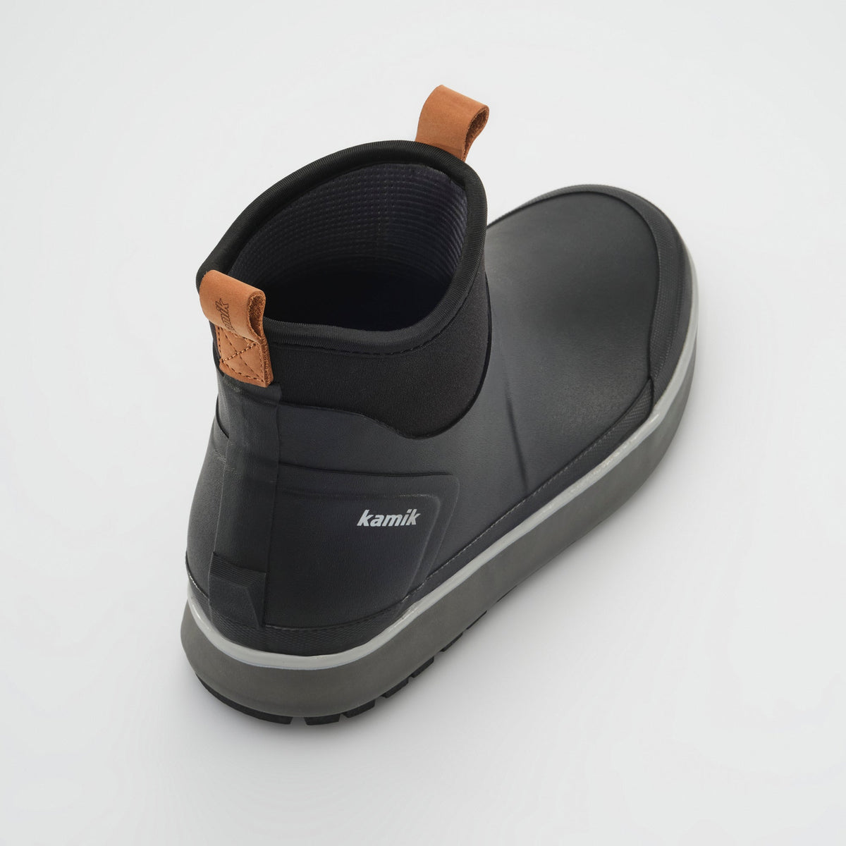 Black : Lowtide Men's Rain Boots - Three-Quarter Back View