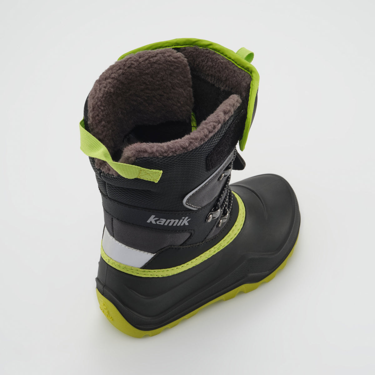 Charcoal-Lime : Luke EZ Kids Winter Boots - Three-Quarter Top View
