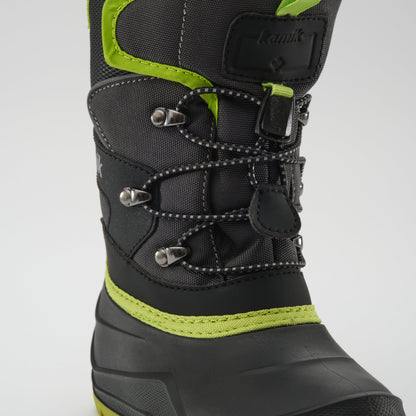 Charcoal-Lime : Luke EZ Kids Winter Boots - Laces View