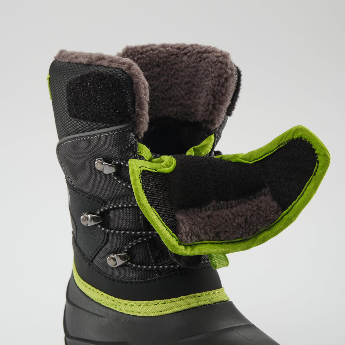Charcoal-Lime : Luke EZ Kids Winter Boots - EZ-ON-OFF View