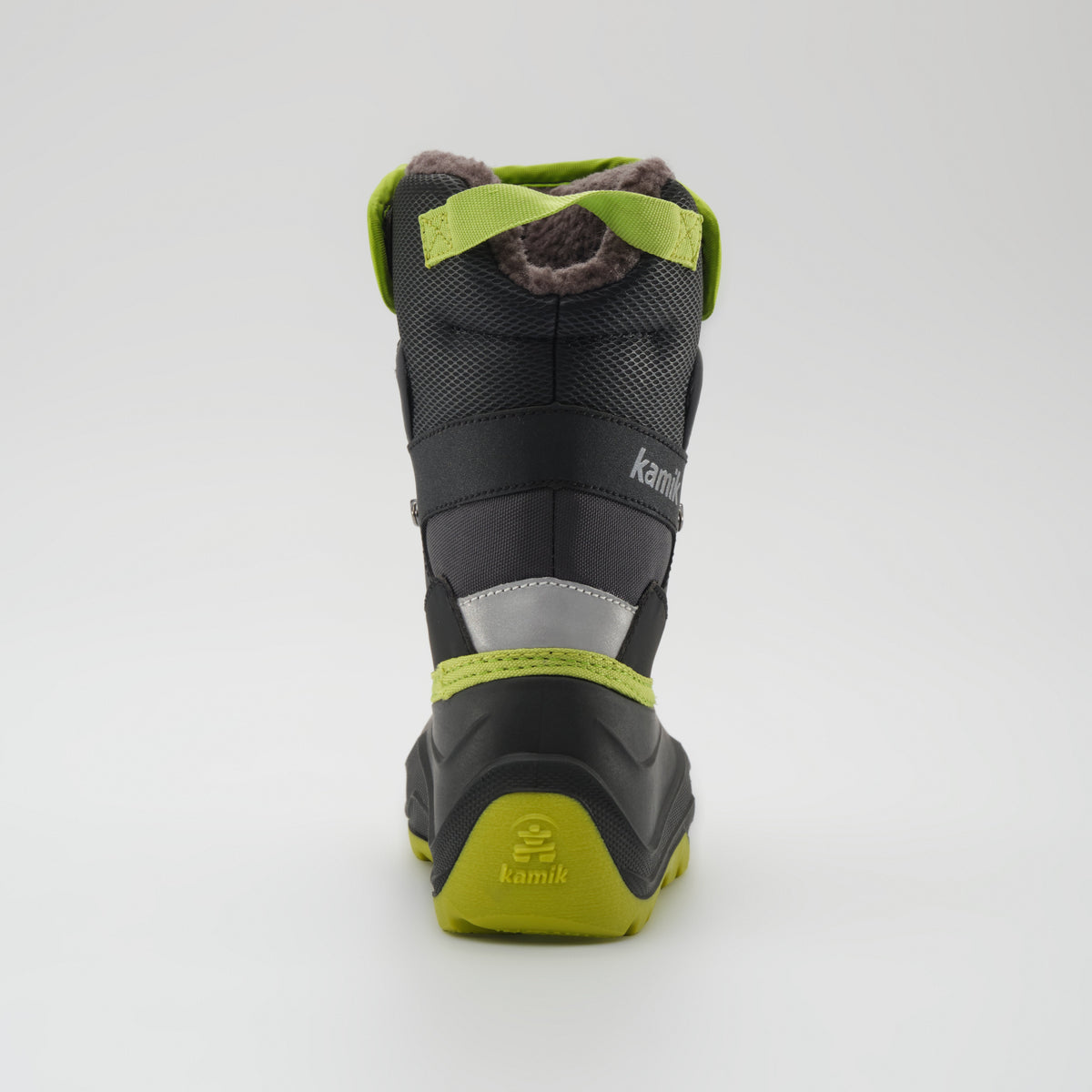 Charcoal-Lime : Luke EZ Kids Winter Boots - Back View