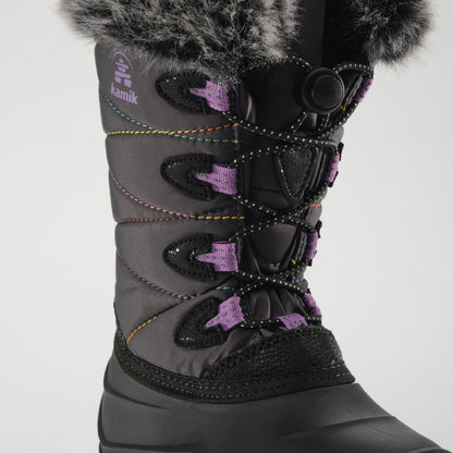 Charcoal-Purple : Snowangel Kids Winter Boots - Laces View