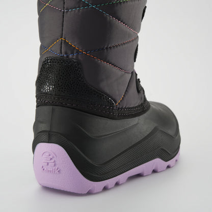 Charcoal-Purple : Snowangel Kids Winter Boots - Close-up Back View