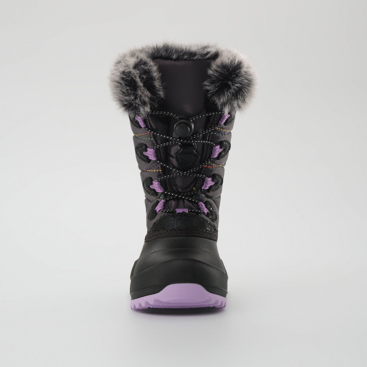 Charcoal-Purple : Snowangel Kids Winter Boots - Front View
