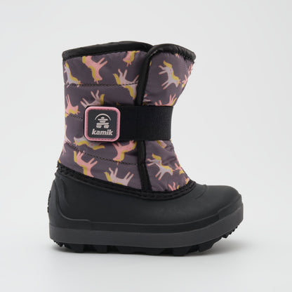 Charcoal : Snowbug 7 Print Toddlers Winter Boots - Front View