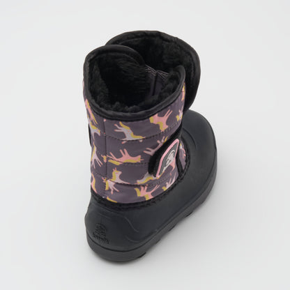 Charcoal : Snowbug 7 Print Toddlers Winter Boots - Three-Quarter Back View
