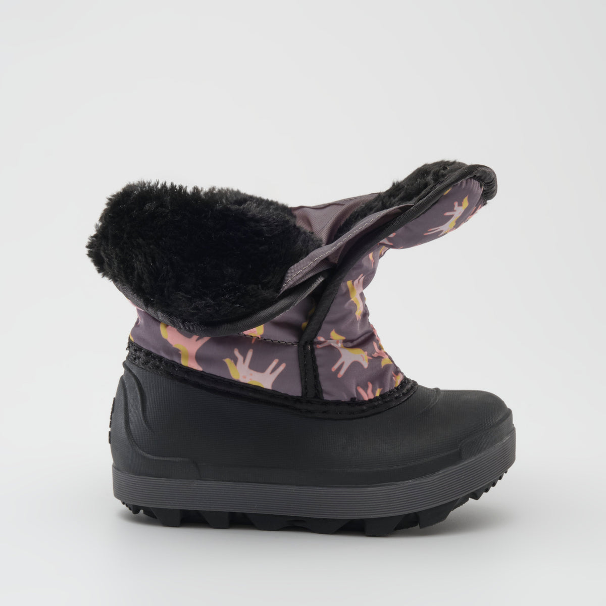 Charcoal : Snowbug 7 Print Toddlers Winter Boots - Open Side View
