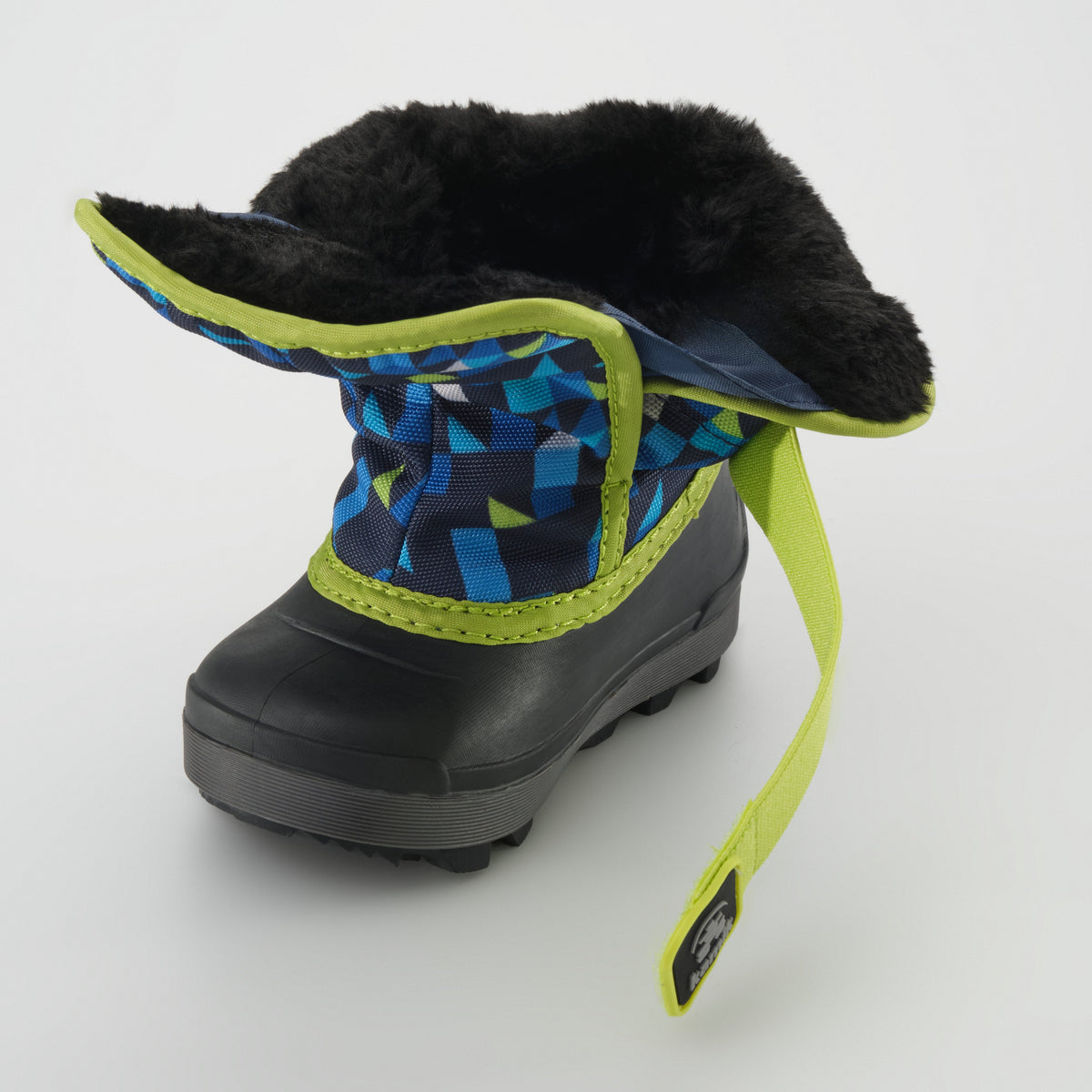 Navy-Lime : Snowbug 7 Print Toddlers Winter Boots - Open Three-Quarter View