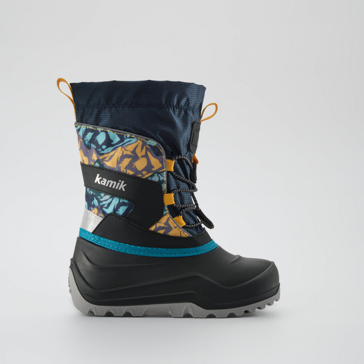 Navy-Yellow : Snowfall P 3 Kids Winter Boots - Side View