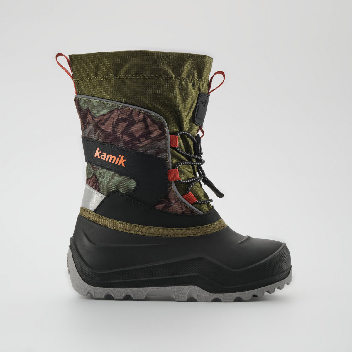 Olive-Orange : Snowfall P 3 Kids Winter Boots - Side View