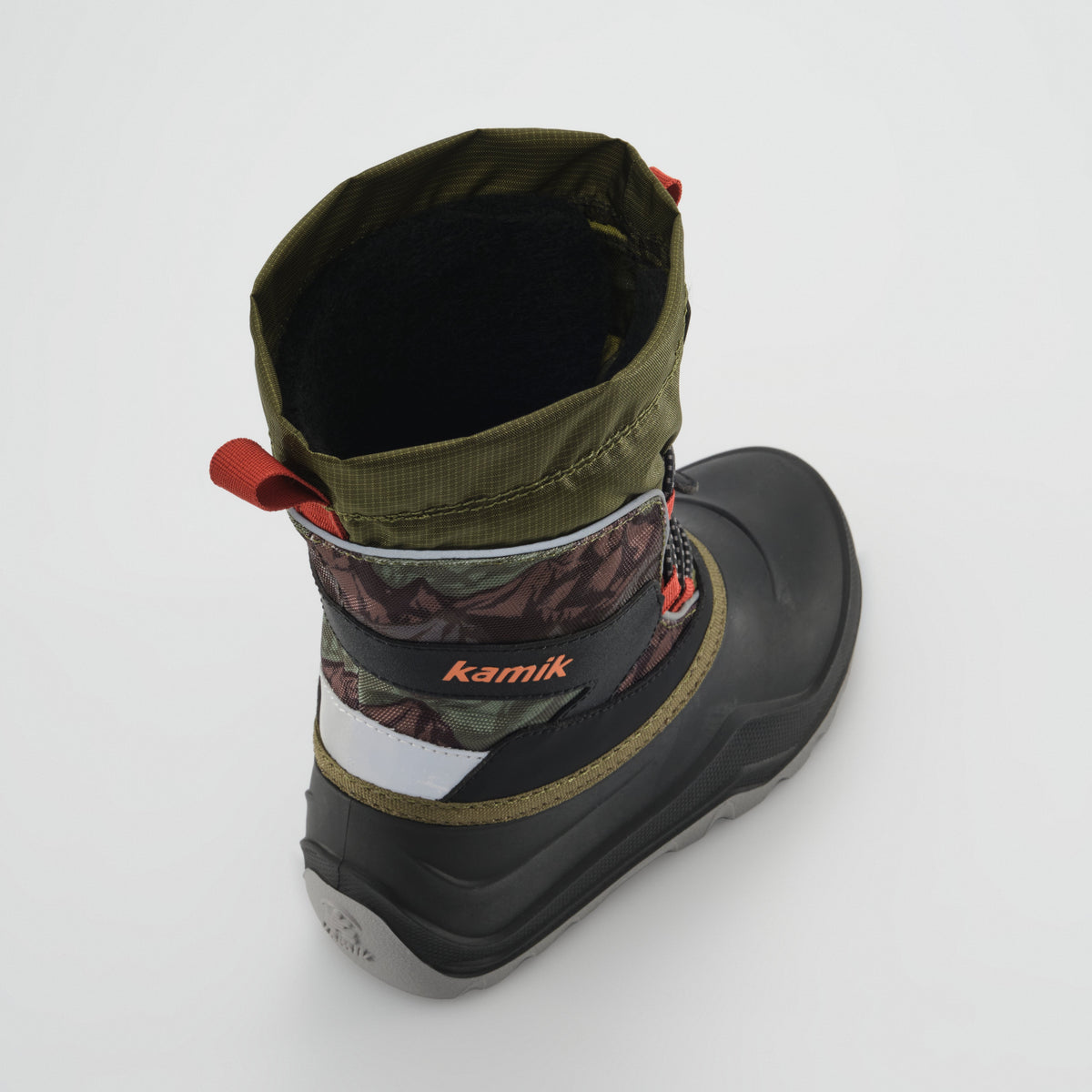 Olive-Orange : Snowfall P 3 Kids Winter Boots - Three-Quarter Back View