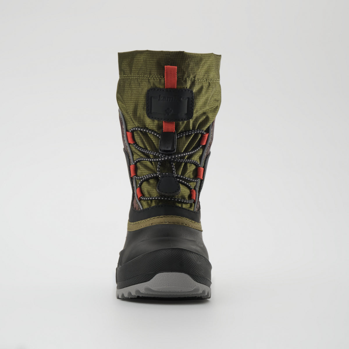 Olive-Orange : Snowfall P 3 Kids Winter Boots - Front View