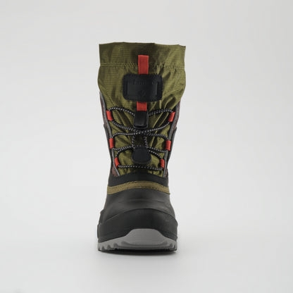 Olive-Orange : Snowfall P 3 Kids Winter Boots - Front View