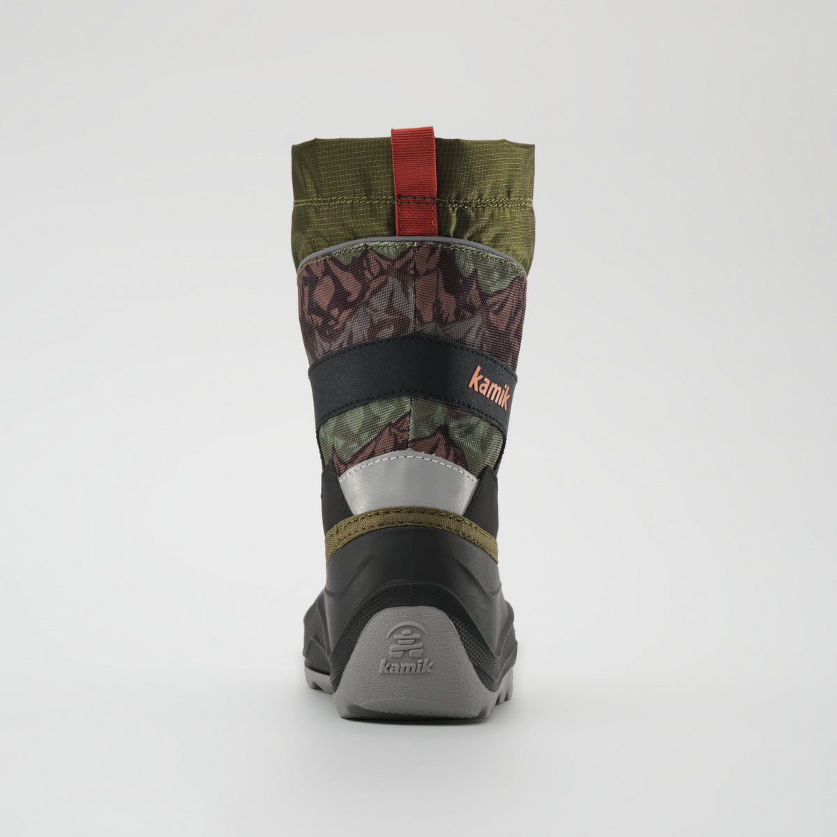 Olive-Orange : Snowfall P 3 Kids Winter Boots - Back View