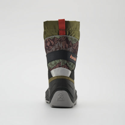 Olive-Orange : Snowfall P 3 Kids Winter Boots - Back View