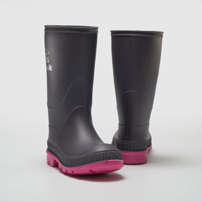 Charcoal-Magenta : Stomp Kids' Rain Boots - Pair View